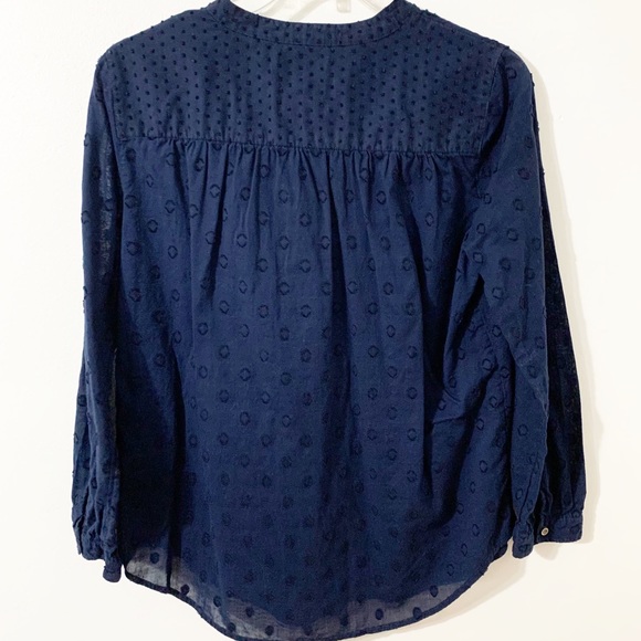 J. Crew Swiss Dot Long Sleeve Tie Front Cotton Blouse Button Cuff S-A5545 Navy - Picture 5 of 12